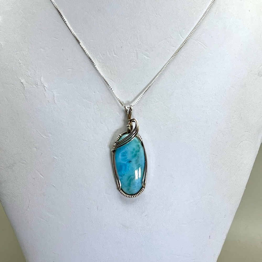 Blue Larimar and Sterling Silver Gemstone Necklace with Delicate Chain